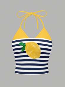 Resyla Atasan Model Tube Top Kasual Motif Garis Lemon Y2K - MultiWarna - View 3