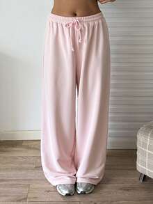DAZY Spring Summer Pink Outdoor Casual Solid Color Drawstring Women's Sports Long Pants - Pink - View 3