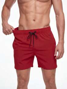 Manfinity KASUA Hombres Pantalones cortos de playa lisos con cintura con cordón para vacaciones - Rojo - Ver 5