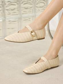 MOTF PREMIUM SEPATU FLAT MARY JANE KASUAL BERMOTIF BUAYA, NYAMAN, DAN SERBAGUNA UNTUK NATAL DAN MUSIM SEMI - Aprikot ringan - View 6