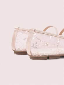CUCCOO DOLLMOD Women's Shoes, Cute Round Toe Light Pink, Flower Sequin Embroidered Mesh Upper, Metal Buckle Strap Flats, Mary Jane - Osmanthus-pink - View 6