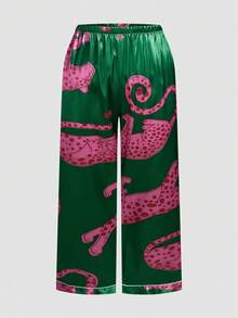Chillnights Plus Size Leopard Animal Print Lapel Collar Women Satin Pajama Set - Multicolor - View 5