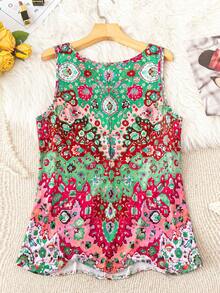 SHEIN CURVE+ 大码女式印花休闲吊带背心，适合约会、通勤、日常穿着，春夏度假必备。 - 彩色 - 查看 2