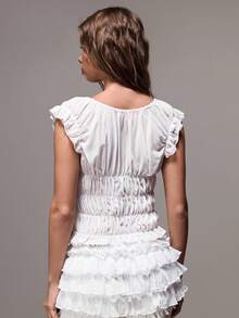 Sweetness Women's Sexy Cute Sexy Lace-Up Ruched Top Vacation Red And White Summer - White - View 4