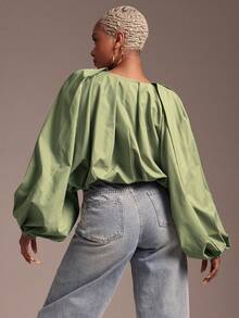 Vixey Lightweight Woven Statement Sleeve Jacket, Bold - Army Green - View 4