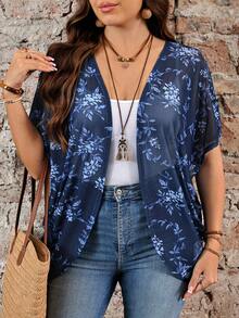 EMERY ROSE Plus Size Vacation Solid Color Asymmetric Hem Batwing Sleeve Casual Jacket,Spring/Summer - Multicolor - View 6