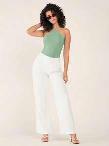 SHEIN BASICS 女士纯色休闲吊带连体衣 - 綠色 - 查看 4