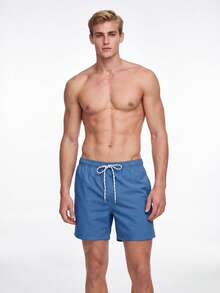 Manfinity KASUA Men's Solid Color Drawstring Casual Beach Shorts - Royal Blue - View 3