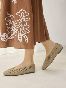 MOTF WOMEN HOLLOW OUT SQUARE TOE FLATS SPRING SHOES - rice apricot - View 8