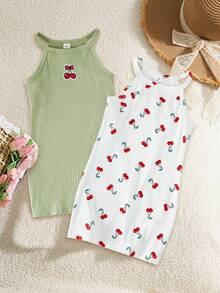 Genkimix Kids Kleine Mädchen Lässig Urlaubs Trägerkleid - Weiss - Übersicht 1