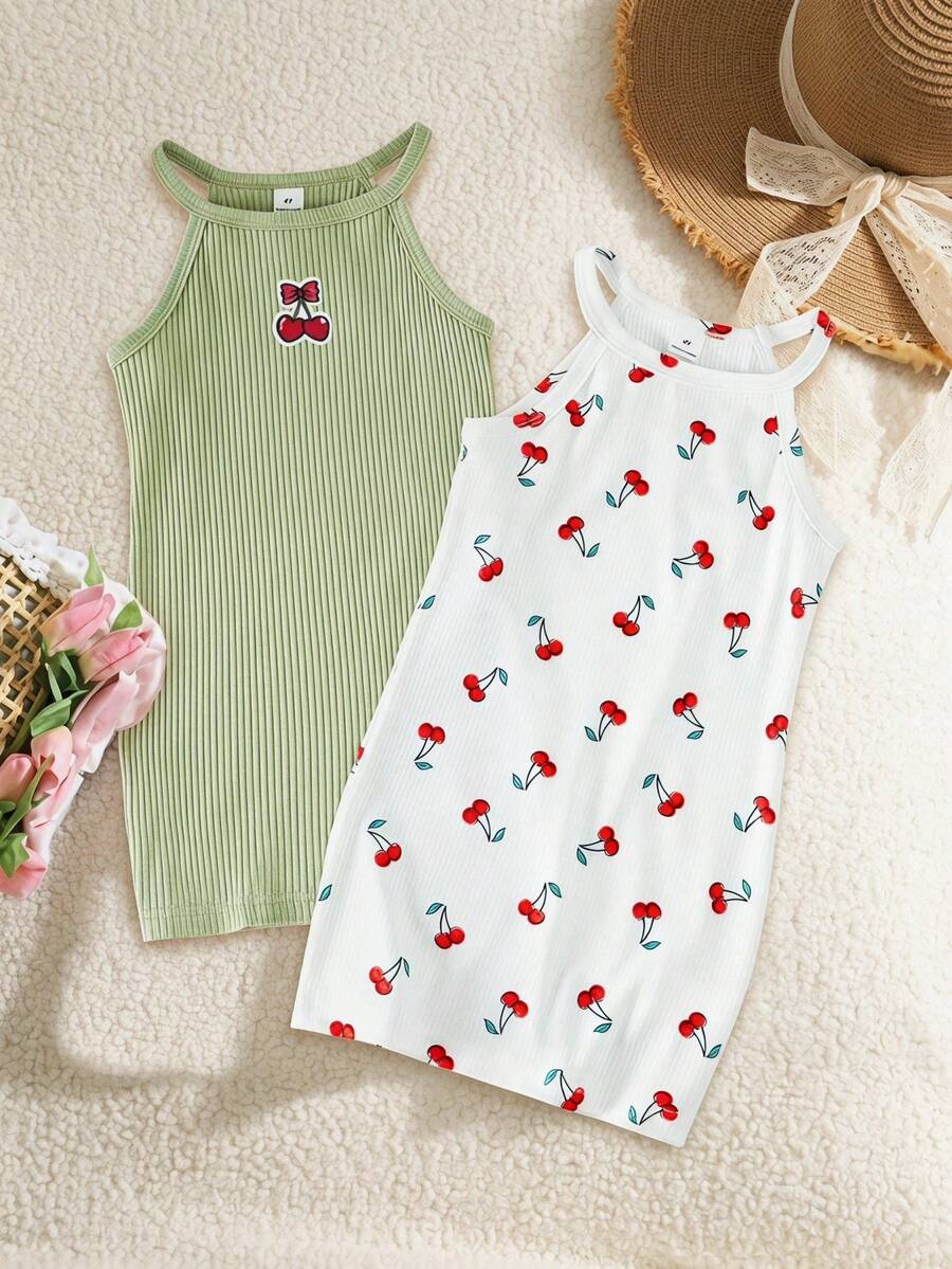 Genkimix Kids Kleine Mädchen Lässig Urlaubs Trägerkleid - Weiss - Übersicht 1