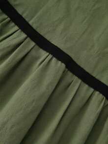 Balvessa Vestido largo elegante y romántico con bloques de color y volantes para mujer - Verde militar - Ver 5