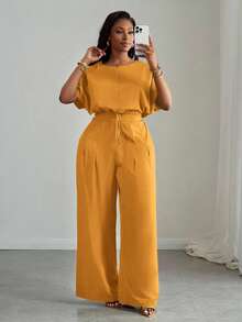 Slaydiva Koleksi Terbaru Musim Semi/Panas: Atasan Crop Top dan Celana Panjang Lebar dengan Saku, Warna Hijau, Elegan untuk Perjalanan, Pesta, Klub, dan Aktivitas Luar Ruangan - A - Mustard Yellow - View 6