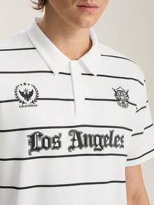 Limitiso Men's Casual Minimalist Black & White Striped Letter Polo Shirt, Suitable For School, Outings And Gifting To Friends - White - View 3