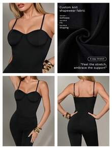 Nuvra Women's Sleeveless Camisole Double-Layer With Lining Shaping Waist-Cinching -Lifting Shapewear Pants Night Out Black Summer Basic - Black - View 7