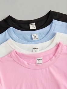 SHEIN Girlism 青少年女孩 4件組 素色針織圓領休閒T恤套裝 - 彩色 - 查看 8