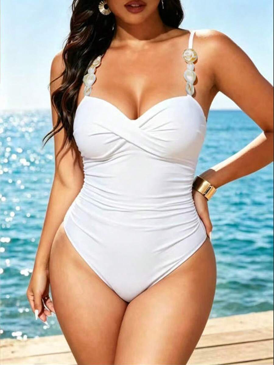 Swim Lushoire 2026 Spring/Summer Plus Size One-Piece Swimsuit, Vacation Beach Gym Wear For Women - White - View 1