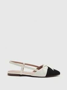 CUCCOO BIZCHIC French Pointed Back Empty Women's Shoes, Black And White Color Matching Bow Flat Shoes, Versatile For Commuting - Black and White - View 5