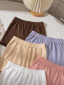 [6 Sets Randomly Sent 2 Sets]Young Girl Autumn/Winter Knit Ribbed Crew Neck Tank Top And Shorts 8-Piece Set Ribbed Fabric Grey Brown Apricot Pink Multicolor Hot-Selling Casual Base Layer Underwear 4 Pieces 2 Sets - Multicolor - View 7