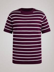 Officeau Loose Lightweight Striped Knit Crew Neck Short Sleeve T-Shirt, Casual Business Slim Fit Men's Summer Cool Tee - Red Violet - View 3