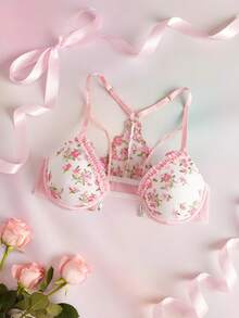 Elorette 1 chiếc áo ngực bralette khoét lỗ thêu hoa ngọt ngào - Hồng - Xem 6