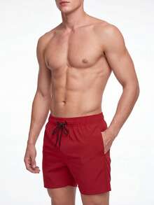 Manfinity KASUA Hombres Pantalones cortos de playa lisos con cintura con cordón para vacaciones - Rojo - Ver 4