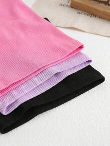 SHEIN Young Girl Sporty Sweet Cool Spring/Summer Knit Solid Color High Waist Shorts 3pcs Set - Multicolor - View 4