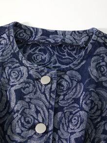 GlowEve Women's Elegant Floral Print Sleeveless Denim Vest, Suitable For Daily, Workplace And Commuting - Blue - View 3