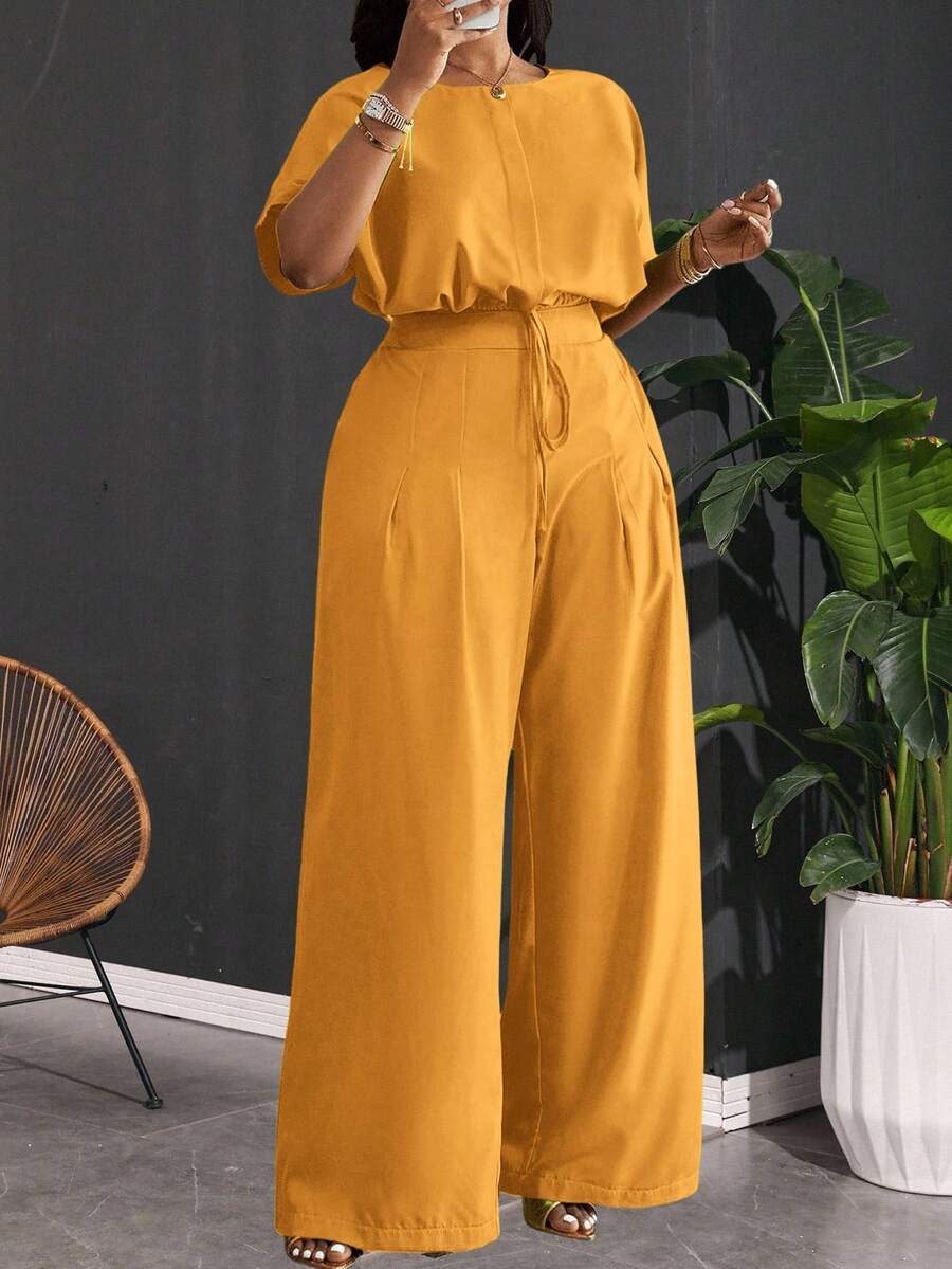 Slaydiva Koleksi Terbaru Musim Semi/Panas: Atasan Crop Top dan Celana Panjang Lebar dengan Saku, Warna Hijau, Elegan untuk Perjalanan, Pesta, Klub, dan Aktivitas Luar Ruangan - A - Mustard Yellow - View 1