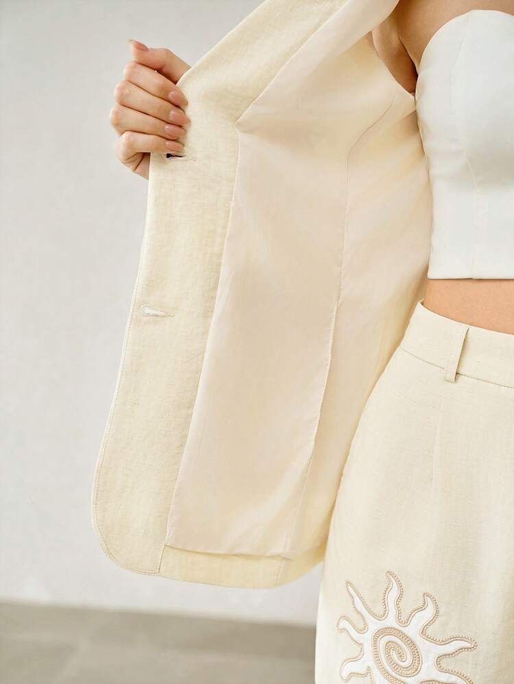 WOMEN'S THIN BLAZER JACKET, TENCEL LINEN EMBROIDERED CASUAL CHIC LIGHTWEIGHT BLAZER