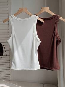 Comfortcana Áo ba lỗ nữ thường ngày đính hạt trang trí, mùa hè - Nhiều màu - Xem 2