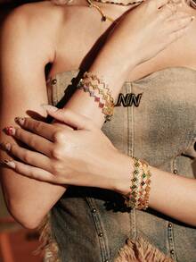 Glisma 1pc Colorful Fashionable Luxury Floral Zirconia Bracelet - Horizontal and Vertical Link - View 3