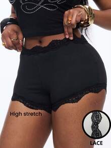 Coolane Women's Summer Music Festival Outing Y2K Style Elegant Casual Party Stretch Comfortable Lace Black Shorts - Black - View 6