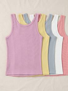 SHEIN LUNE Áo tank top nữ màu trơn cổ tròn gân tăm phong cách casual đa năng - Nhiều màu - Xem 2