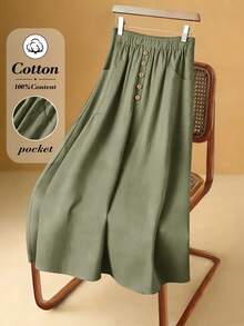 Rusticease Casual Retro White Spring/Summer Women's Skirt - Army Green - View 3