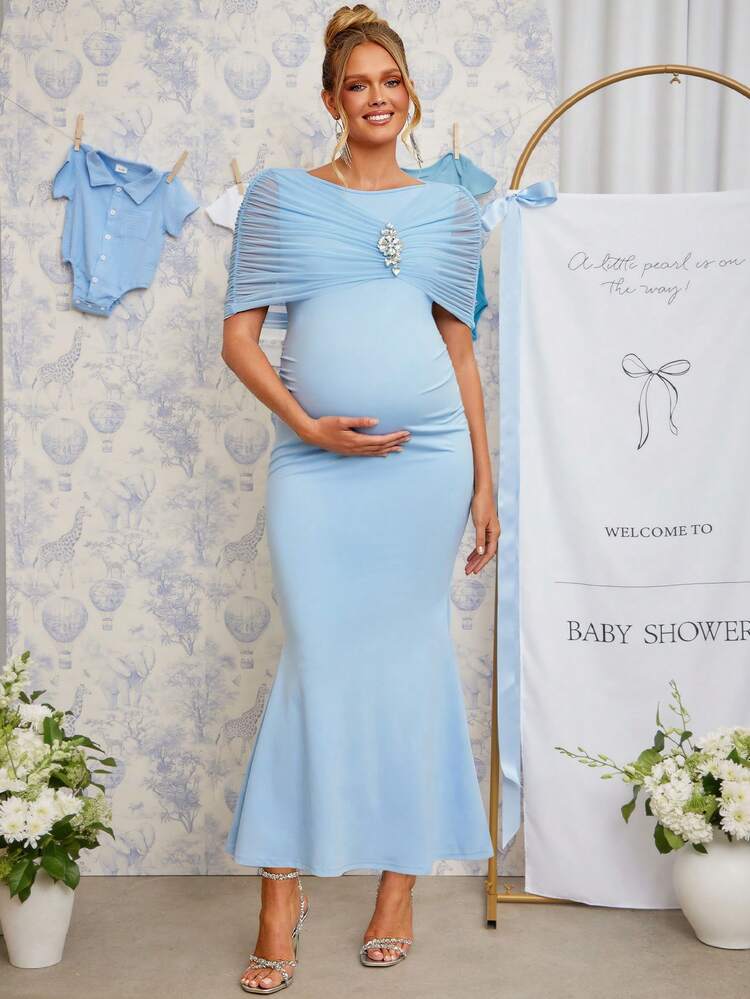 little mermaid maternity dress Sky Blue Tulle Mermaid Maternity Dress for Photoshoot Women Bathrobe   MyChicDress