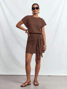 Zivah Women's Solid Color Pleated Casual Party Short Dress - Brown - View 10