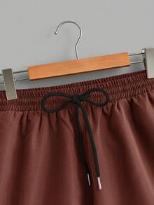 Manfinity Joysei Men's Crew Neck Letter Print Casual Top And Solid Color Shorts - Brown - View 7