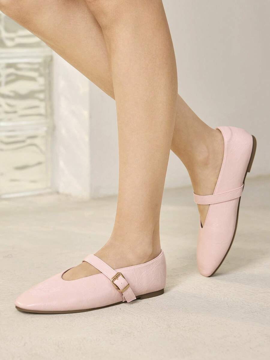 MOTF PREMIUM WOMEN'S COMMUTING CASUAL COMFORTABLE VERSATILE MARY JANE SQUARE TOE FLAT SHOES FOR CHRISTMAS SPRING SHOES - Light pink. - View 2