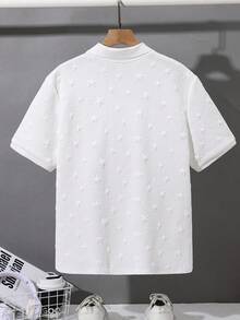 SHEIN 青少年男孩休閒校園星形圖案羅紋領半拉鍊寬鬆針織 Polo 衫，舒適質感，適合學校、花園、海灘、生日，春/夏/秋/冬日 - 白色 - 查看 4