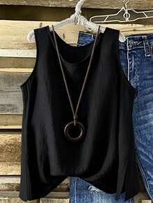 SHEIN LUNE CURVE Camiseta de tirantes de unicolor informal de talla grande, verano - Negro - Ver 1