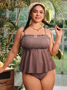 Swim Mod 2026 Spring/Summer New Fashion Plaid Random Digital Print Bikini Set, Detachable Strap Design Beach Wear - Brown - View 3