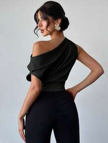 Firerie Women's Elegant Sexy Asymmetric Neck Top, Suitable For Valentine's Day And Summer Wear, New Arrival For Spring/Summer, Commute Going Out, Office - Black - View 7