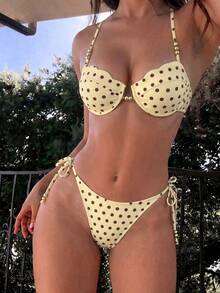 Bonvoyette Summer Vacation Sexy Black & White Polka Dot Shell Cup Bikini Set - Multicolor - View 1