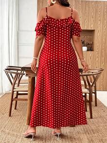 SHEIN Tall Plus Size Women's Summer Vacation Polka Dot Dress, Ruffle Collar, Suitable For Daily Outings/Romantic Long Dress/Vacation Travel - Multicolor - View 2