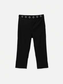 Nöista Capri Black Slim-Fit Pants With Silver Eyelets Waistband,Comfortable Stretch Casual Summer Cropped Length For City Break,Formal Event,Party Office - Black - View 7