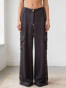 Pantalon ancho de mujer - Negro - Ver 1