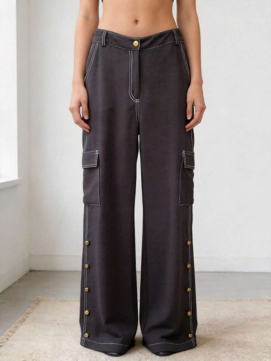 Pantalon ancho de mujer - Negro - Ver 1