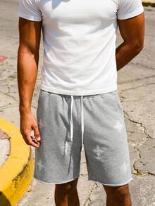 Solantero Pantalones cortos con estampado bordado de estilo urbano para hombres - Gris - Ver 3