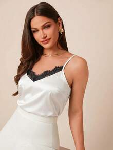 Amorya Elegantes vielseitiges Damen-Camisole mit Kontrastspitze für den Sommer - Schwarz und Weiss - View 7